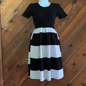 Lularoe Black and White Striped A-line Dress